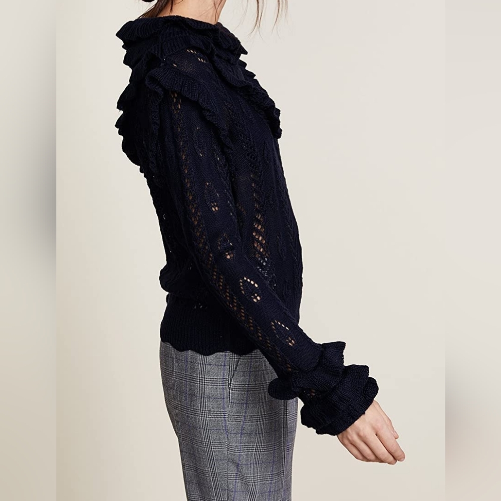 Glamorous Navy Blue Ruffle Sweater Long Sleeve Pullover Women’s Size 8 NWT - Picture 4 of 12